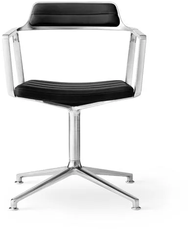 Vipp 452 Drejestol med Gulvglidere Aluminium/Sort Læder